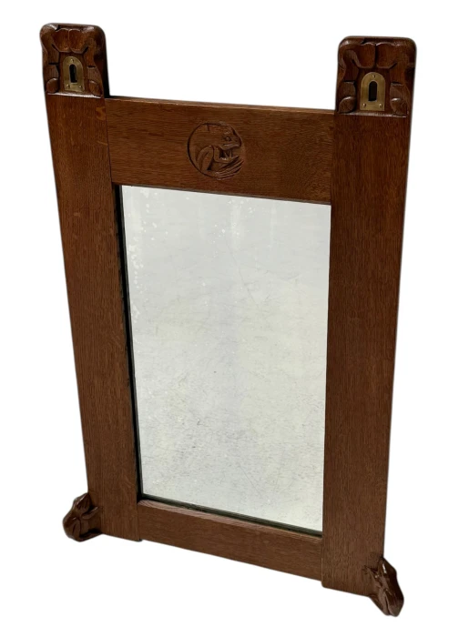 Arts & Crafts Wall Mirror with Hand-Carved Frogs by Kobus de Graaff, 1900s